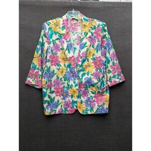 Vtg Kenneth Mitchell Blazer Floral 80s 1 Button Blazer Grandma Core Easter Sz 16